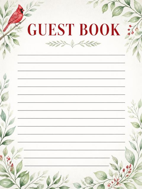 Guest sign-in sheet in the Watercolor Cardinal Botanical 3rd Birthday design