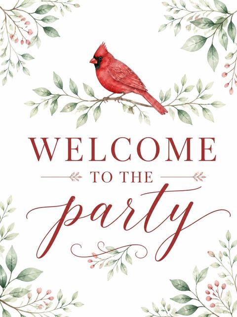 Welcome sign in the Watercolor Cardinal Botanical 3rd Birthday design