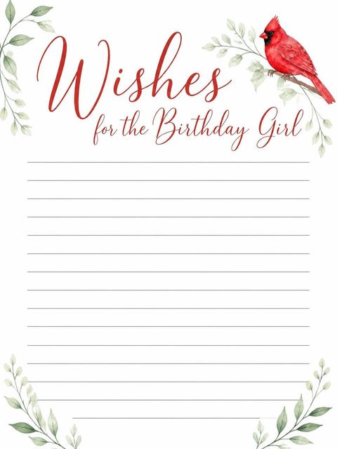 Wishes page in the Watercolor Cardinal Botanical 3rd Birthday design
