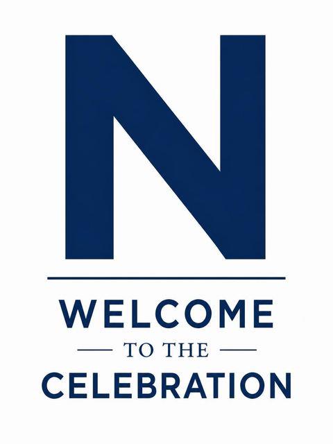Welcome sign in the Navy Initial 40th Birthday Invitation design