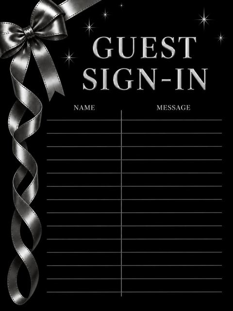 Guest sign-in sheet in the Silver Ribbon 80th Birthday Invitation design