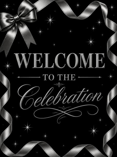 Welcome sign in the Silver Ribbon 80th Birthday Invitation design