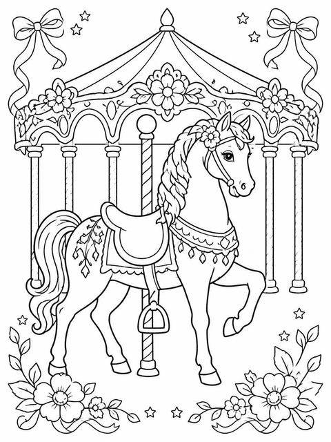 Coloring sheet in the Pastel Watercolor Carousel 1st Birthday design
