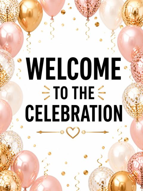 Welcome sign in the Gold Rose Balloon 90th Birthday design