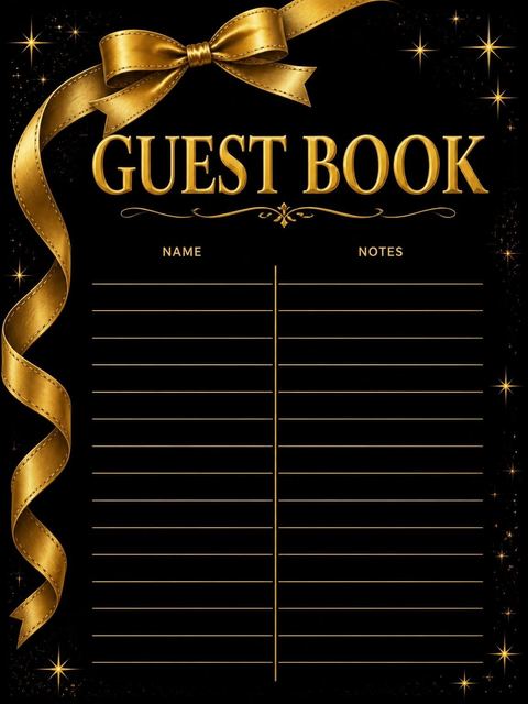 Guest sign-in sheet in the Gold Satin Ribbon 25th Birthday design