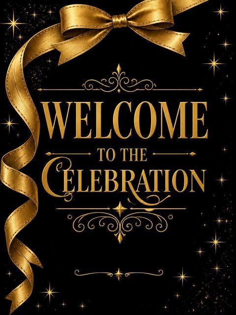 Welcome sign in the Gold Satin Ribbon 25th Birthday design