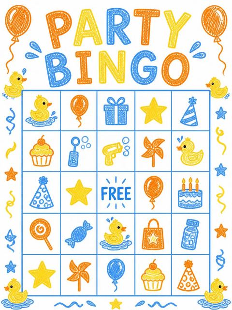 Bingo grid in the Crayon Rubber Duck 3rd Birthday design