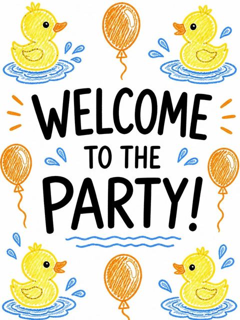 Welcome sign in the Crayon Rubber Duck 3rd Birthday design