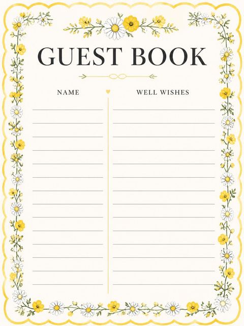 Guest sign-in sheet in the Cream Wildflower Buttercup 60th Birthday design