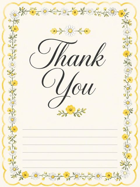 Thank-you flat in the Cream Wildflower Buttercup 60th Birthday design