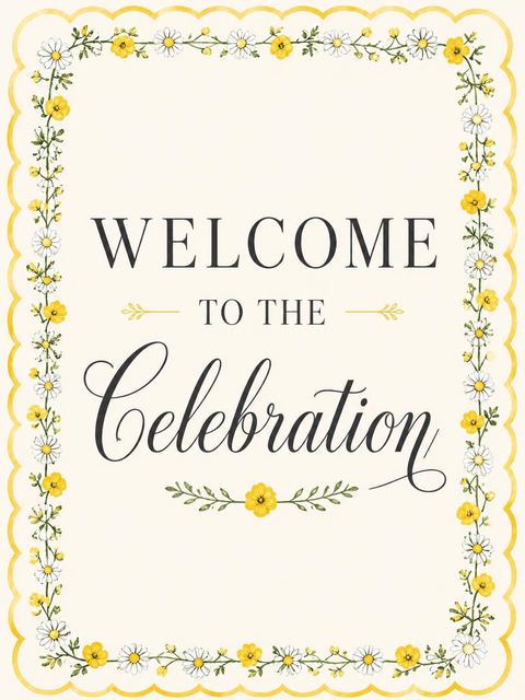 Welcome sign in the Cream Wildflower Buttercup 60th Birthday design