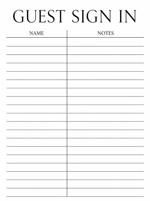 Guest sign-in sheet in the Minimalist Black and White Sweet Sixteen design