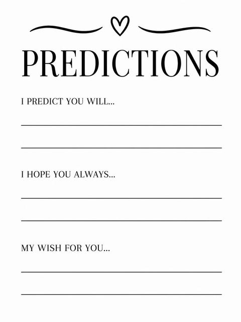 Predictions card in the Minimalist Black and White Sweet Sixteen design