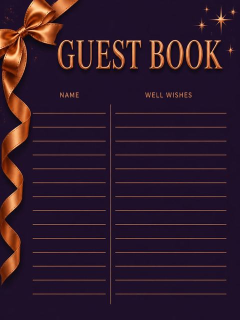 Guest sign-in sheet in the Copper Ribbon Deep Violet Birthday design