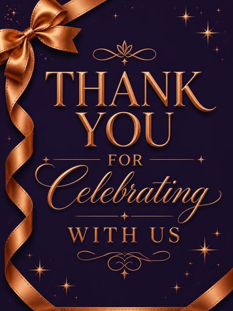Thank-you flat in the Copper Ribbon Deep Violet Birthday design