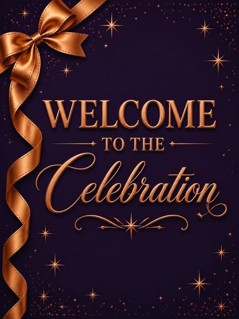 Welcome sign in the Copper Ribbon Deep Violet Birthday design