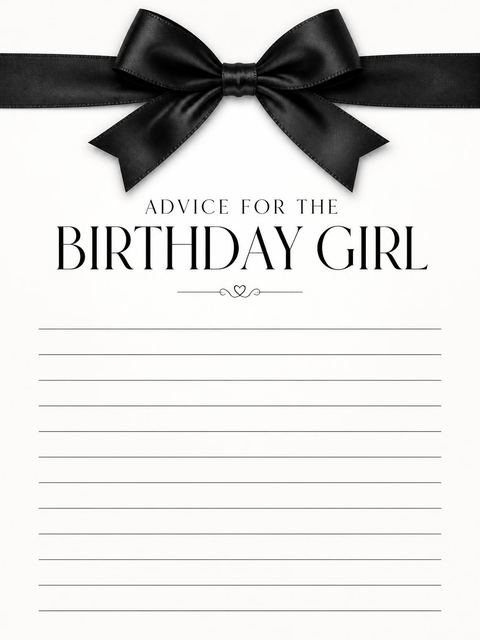 Advice card in the Classic Black Velvet Bow Milestone Invitation design