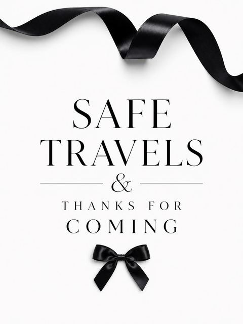 Goodbye card in the Classic Black Velvet Bow Milestone Invitation design