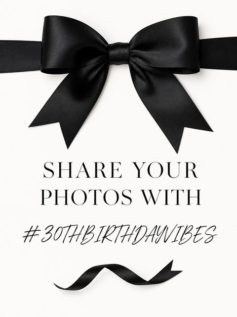 Hashtag card in the Classic Black Velvet Bow Milestone Invitation design