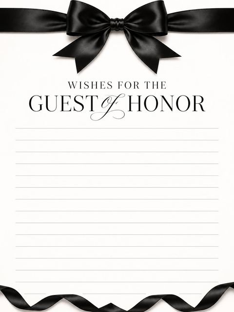 Wishes page in the Classic Black Velvet Bow Milestone Invitation design