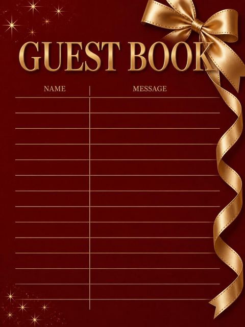 Guest sign-in sheet in the Red Velvet Gold Ribbon 100th Birthday design