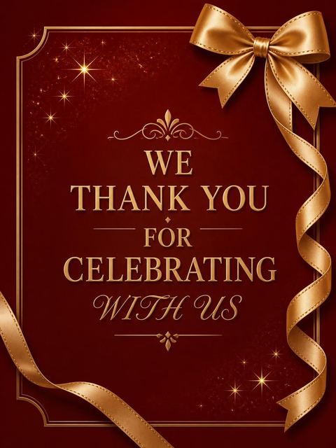 Thank-you flat in the Red Velvet Gold Ribbon 100th Birthday design