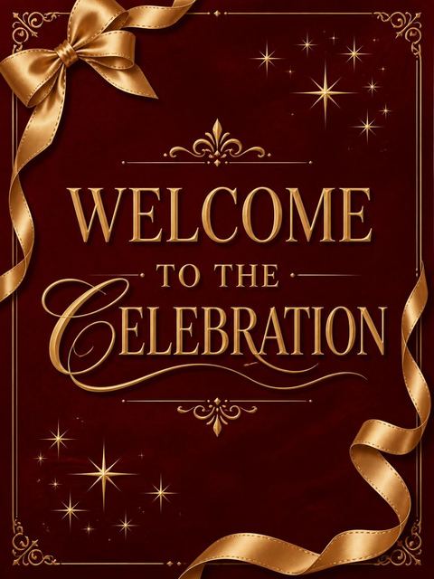 Welcome sign in the Red Velvet Gold Ribbon 100th Birthday design