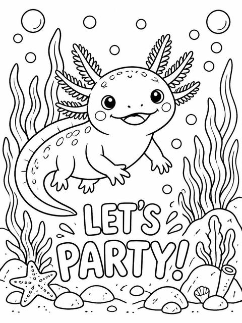 Coloring sheet in the Watercolor Axolotl 4th Birthday Invitation design