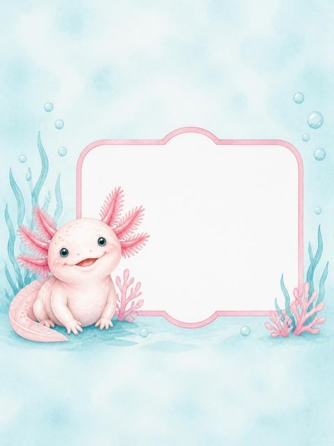 Place card in the Watercolor Axolotl 4th Birthday Invitation design