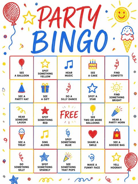 Bingo grid in the Crayon Scribble Primary 6th Birthday Invitation design