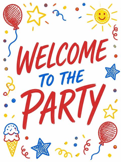 Welcome sign in the Crayon Scribble Primary 6th Birthday Invitation design