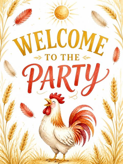Welcome sign in the Watercolor Rooster Farm 1st Birthday design