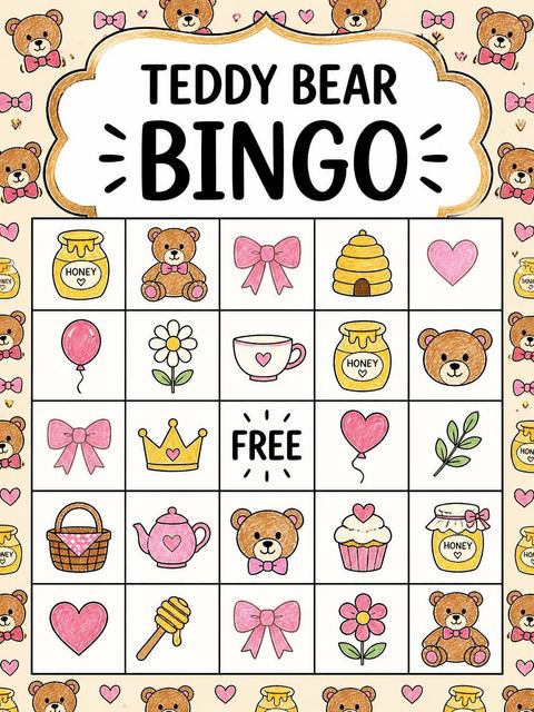 Bingo grid in the Crayon Teddy Bear 6th Birthday design