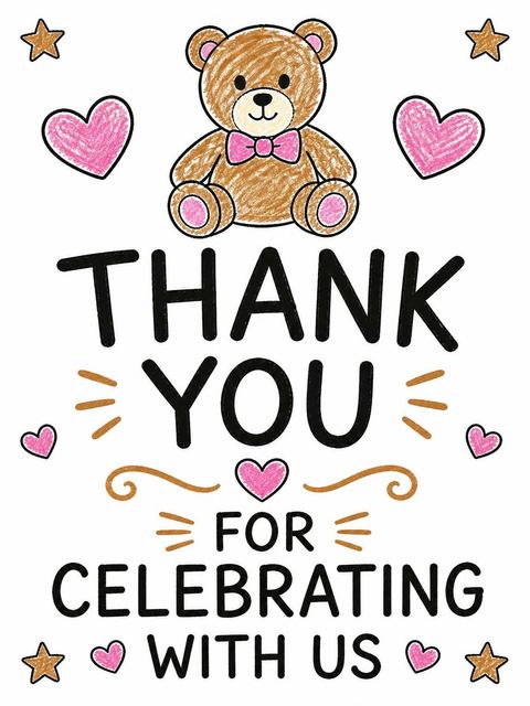 Thank-you flat in the Crayon Teddy Bear 6th Birthday design
