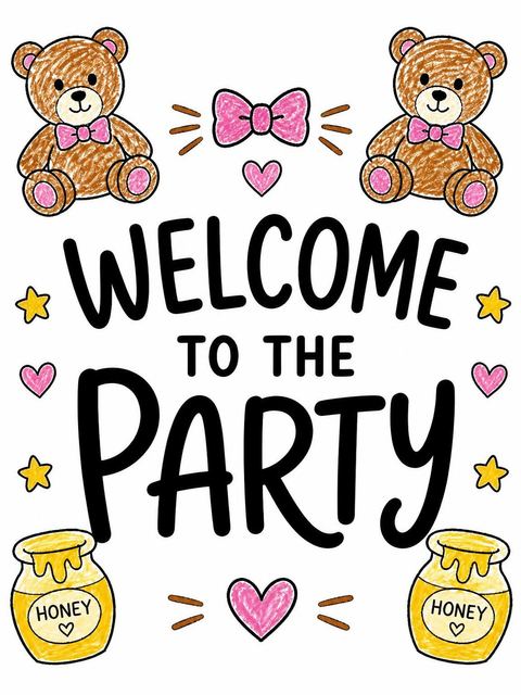Welcome sign in the Crayon Teddy Bear 6th Birthday design