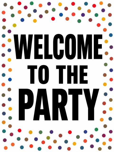 Welcome sign in the Rainbow Confetti Border 1st Birthday design