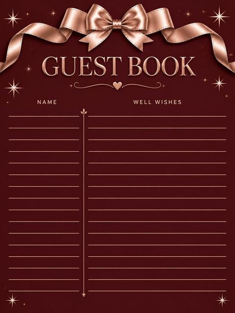 Guest sign-in sheet in the Burgundy Rose-Gold Ribbon 60th Birthday design