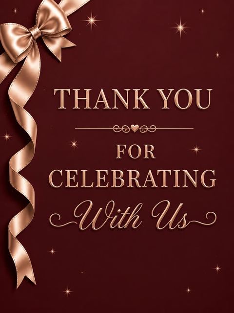 Thank-you flat in the Burgundy Rose-Gold Ribbon 60th Birthday design