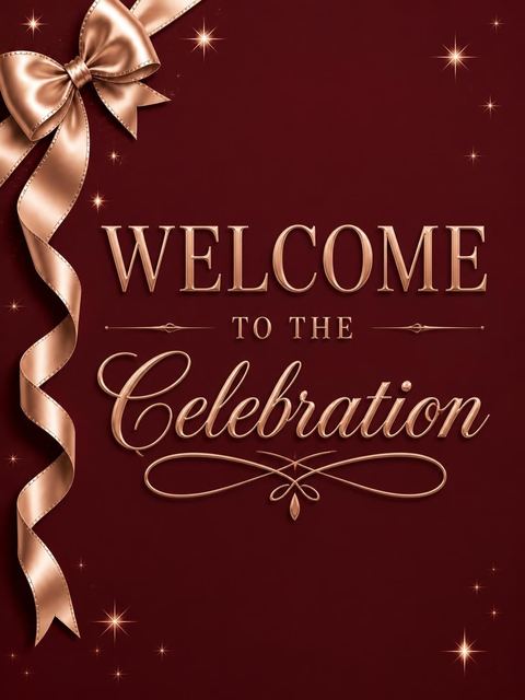 Welcome sign in the Burgundy Rose-Gold Ribbon 60th Birthday design