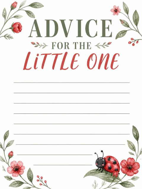 Advice card in the Watercolor Ladybug Floral First Birthday design