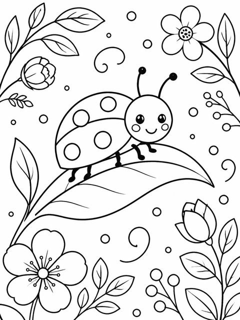 Coloring sheet in the Watercolor Ladybug Floral First Birthday design