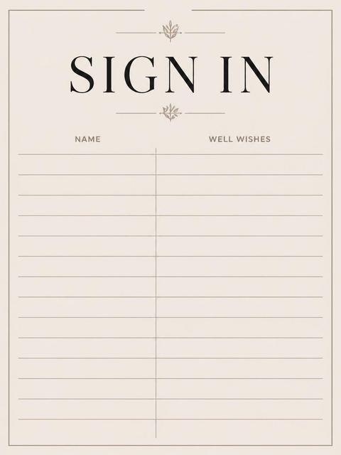 Guest sign-in sheet in the Beige Serif Minimalist 40th Birthday design