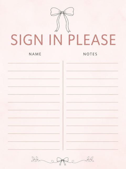 Guest sign-in sheet in the Blush Watercolor Line-Art Bow Birthday design