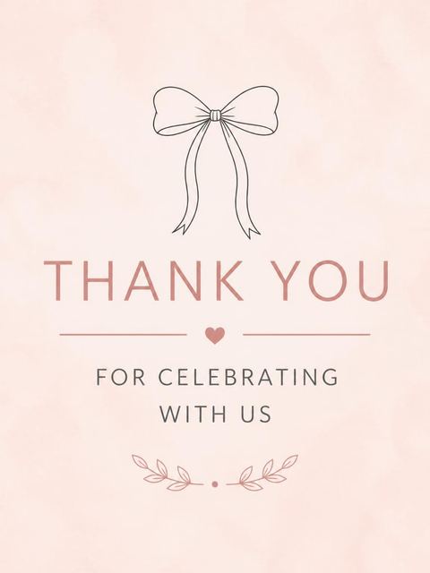 Thank-you flat in the Blush Watercolor Line-Art Bow Birthday design