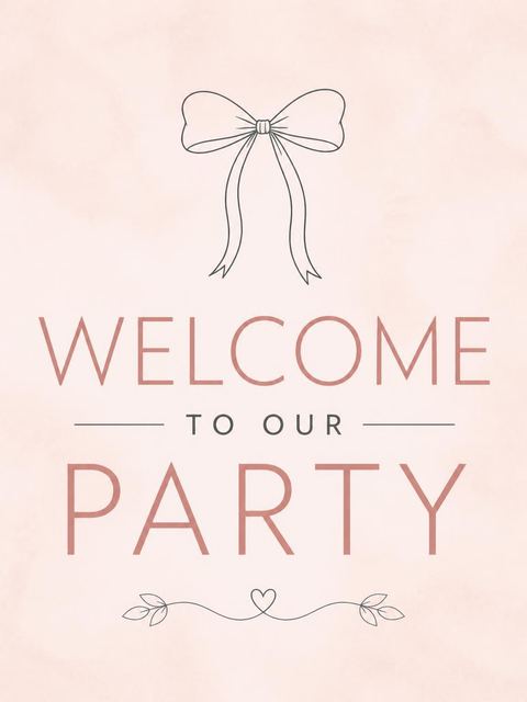 Welcome sign in the Blush Watercolor Line-Art Bow Birthday design