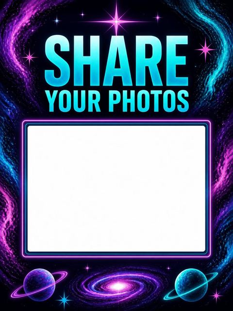 Hashtag card in the Neon Nebula Galaxy 8th Birthday design