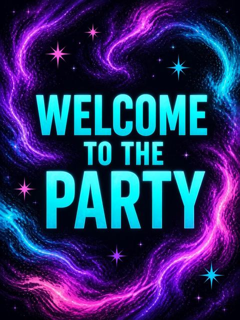 Welcome sign in the Neon Nebula Galaxy 8th Birthday design