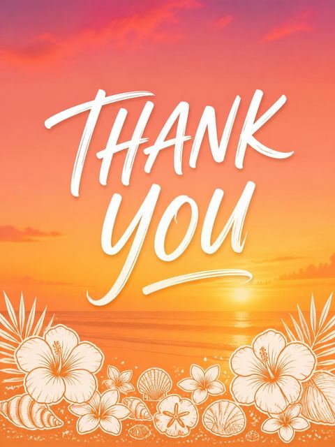 Thank-you flat in the Tropical Sunset Surfboard Beach 7th Birthday design