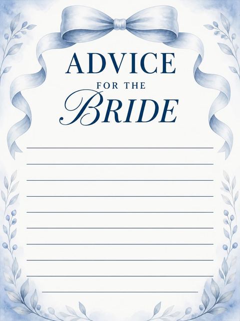 Advice card in the Soft Blue Watercolor Bow Bridal Shower design
