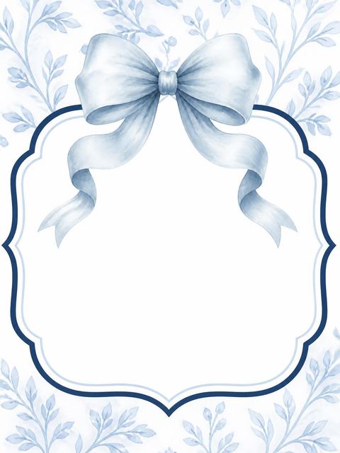 Place card in the Soft Blue Watercolor Bow Bridal Shower design
